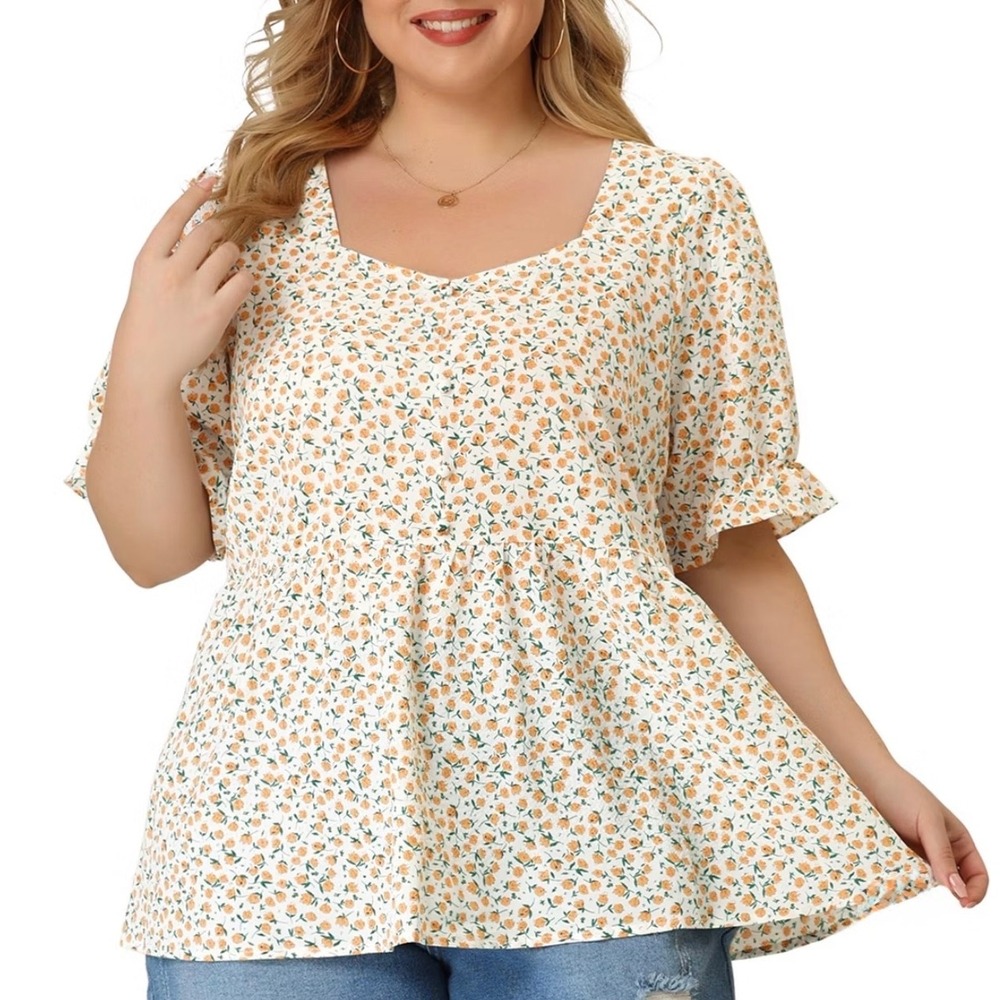 Floral Peplum Ruffle Sleeve Garden Party Blouse Sz 4X Cottagecore Coquette